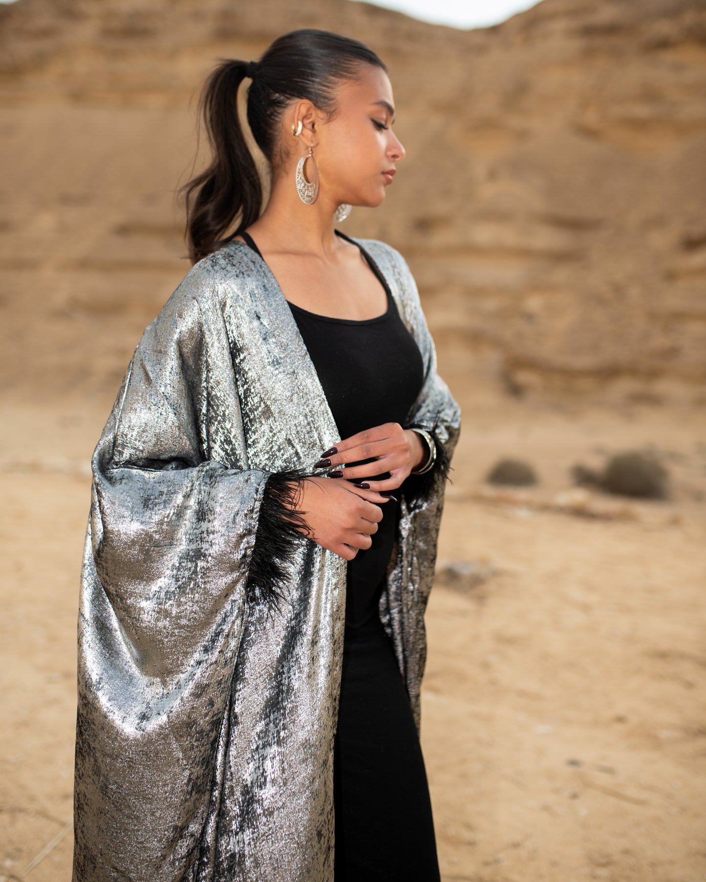 LAYALI SHIMMER ABAYA IN SILVER
