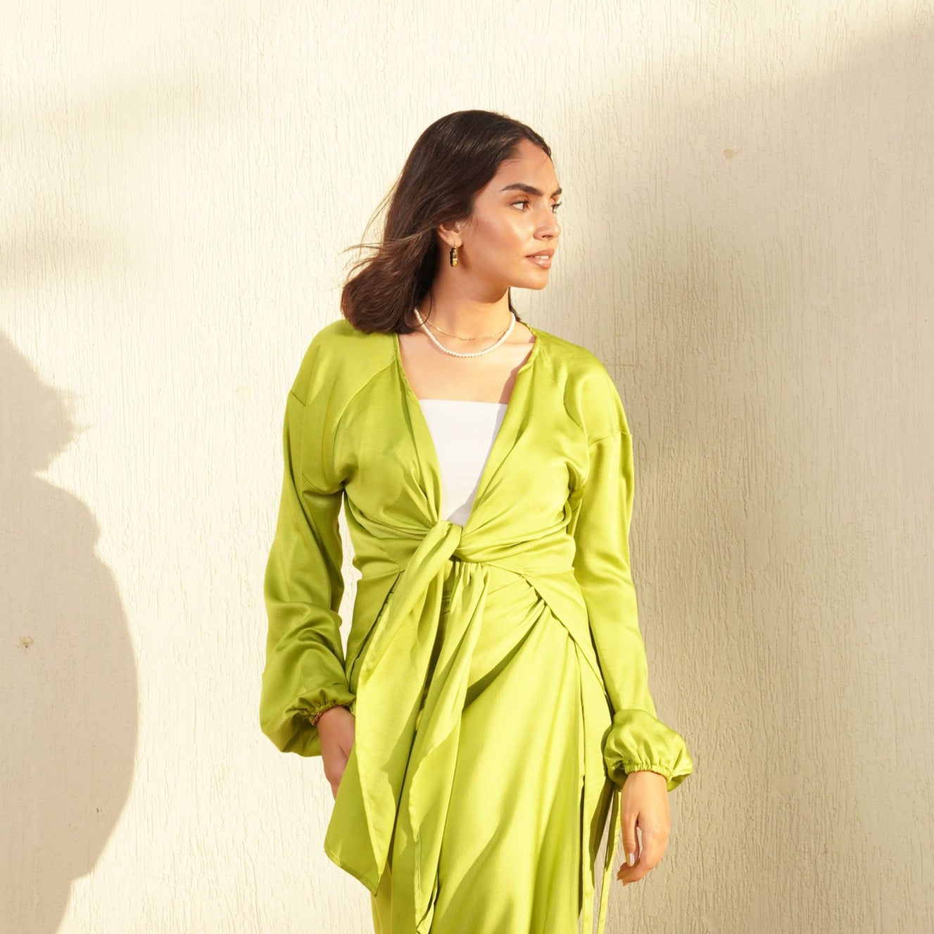 SATIN KIMONO IN LIME
