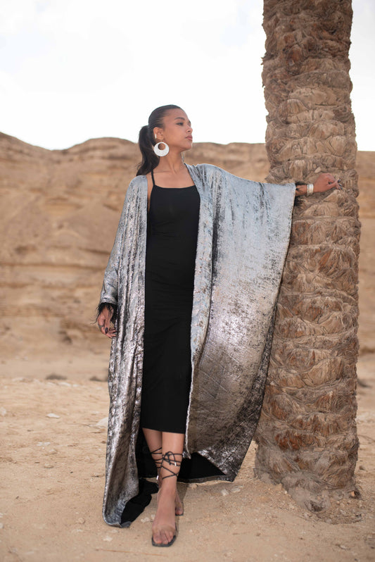 LAYALI SHIMMER ABAYA IN SILVER