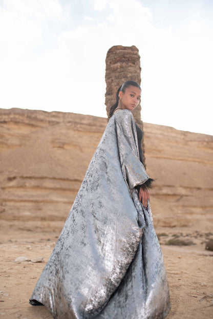 LAYALI SHIMMER ABAYA IN SILVER