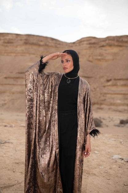 LAYALI SHIMMER ABAYA IN CHAMPAGNE