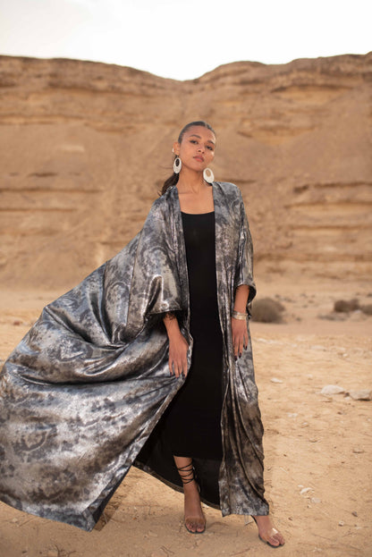 LAYALI SHIMMER ABAYA IN SILVER TIE DYE