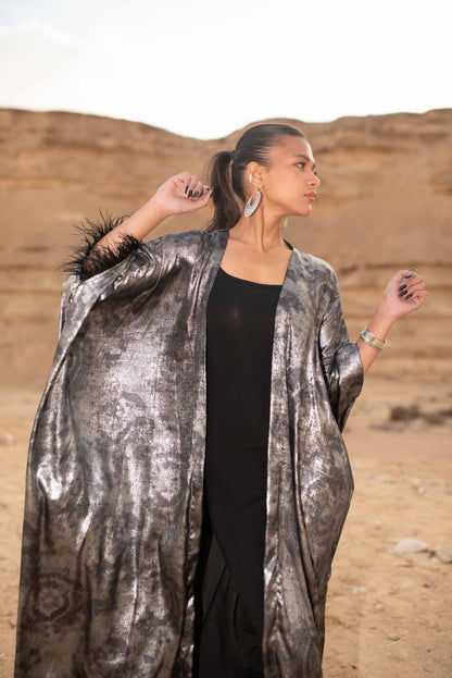 LAYALI SHIMMER ABAYA IN SILVER TIE DYE