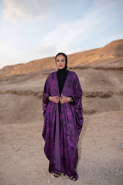 LAYALI SHIMMER ABAYA IN PURPLE TIE DYE