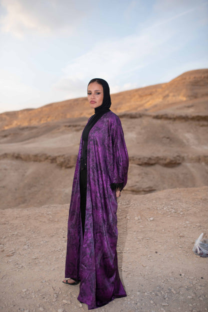 LAYALI SHIMMER ABAYA IN PURPLE TIE DYE