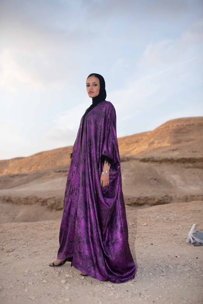 LAYALI SHIMMER ABAYA IN PURPLE TIE DYE