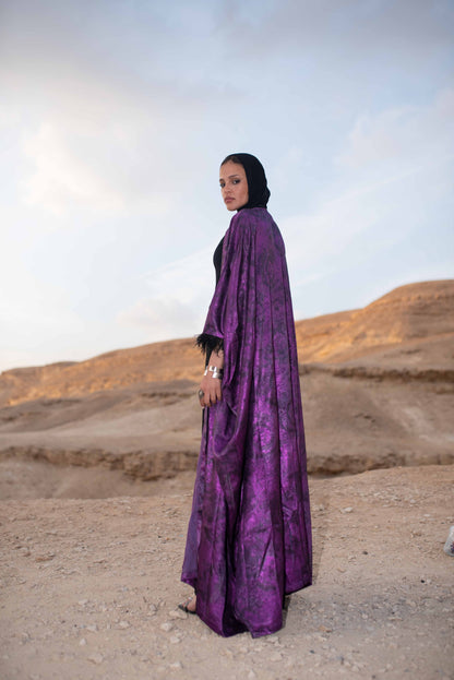 LAYALI SHIMMER ABAYA IN PURPLE TIE DYE