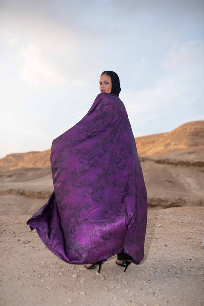 LAYALI SHIMMER ABAYA IN PURPLE TIE DYE