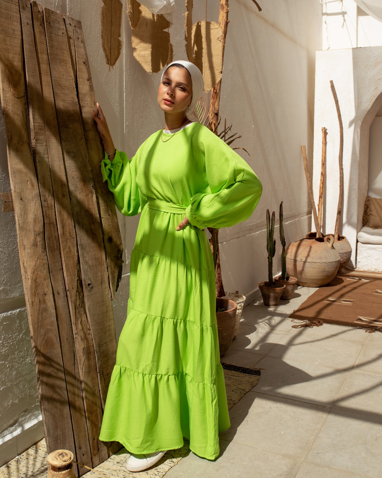 MAXI RUFFLES DRESS IN APPLE GREEN