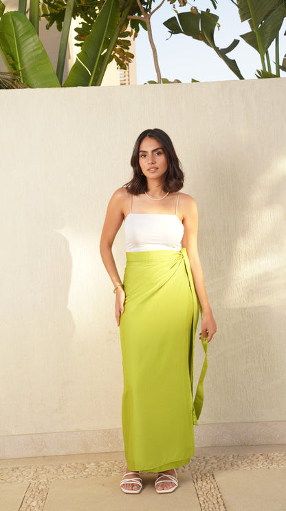 WRAPPED SATIN SKIRT IN LIME