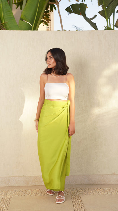 WRAPPED SATIN SKIRT IN LIME