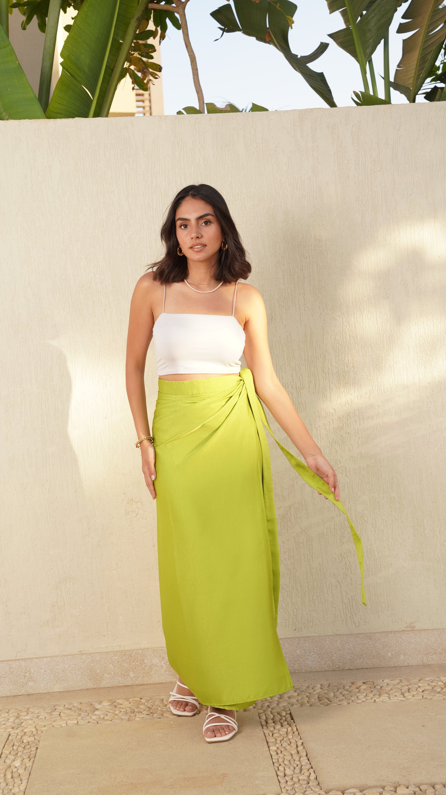 WRAPPED SATIN SKIRT IN LIME