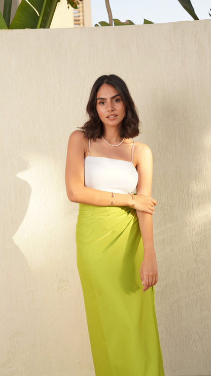 WRAPPED SATIN SKIRT IN LIME