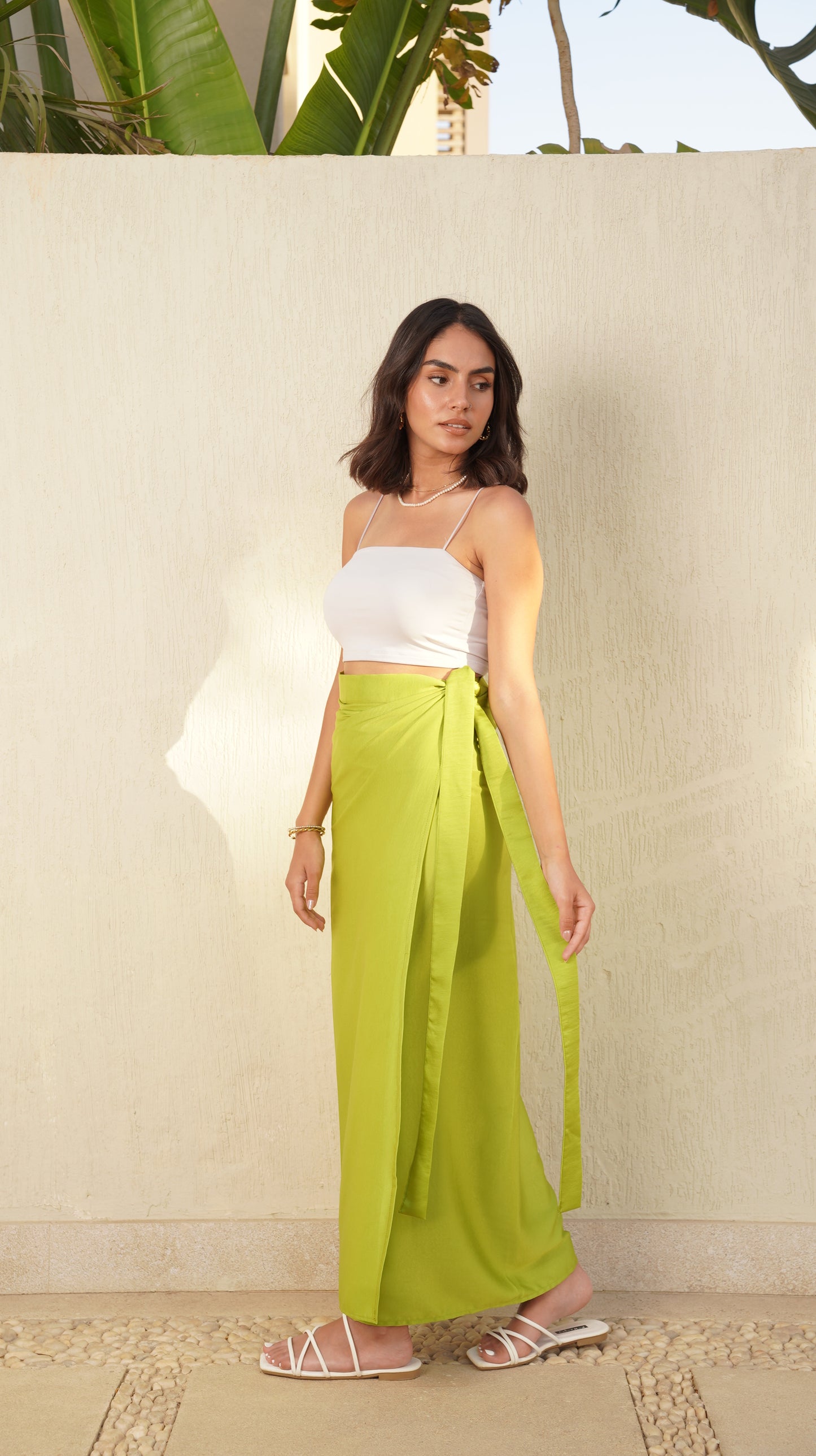 WRAPPED SATIN SKIRT IN LIME