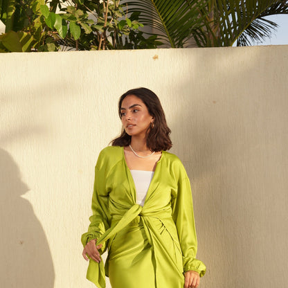 SATIN KIMONO IN LIME