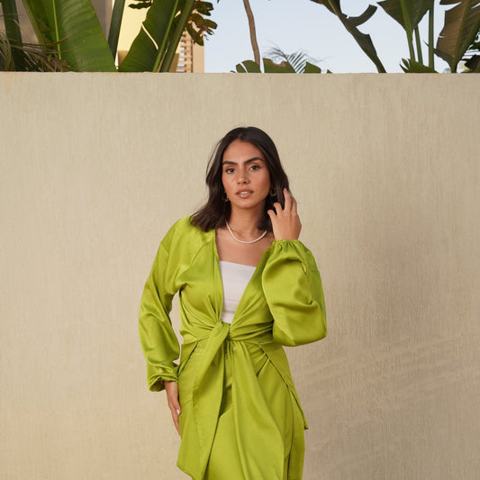 SATIN KIMONO IN LIME