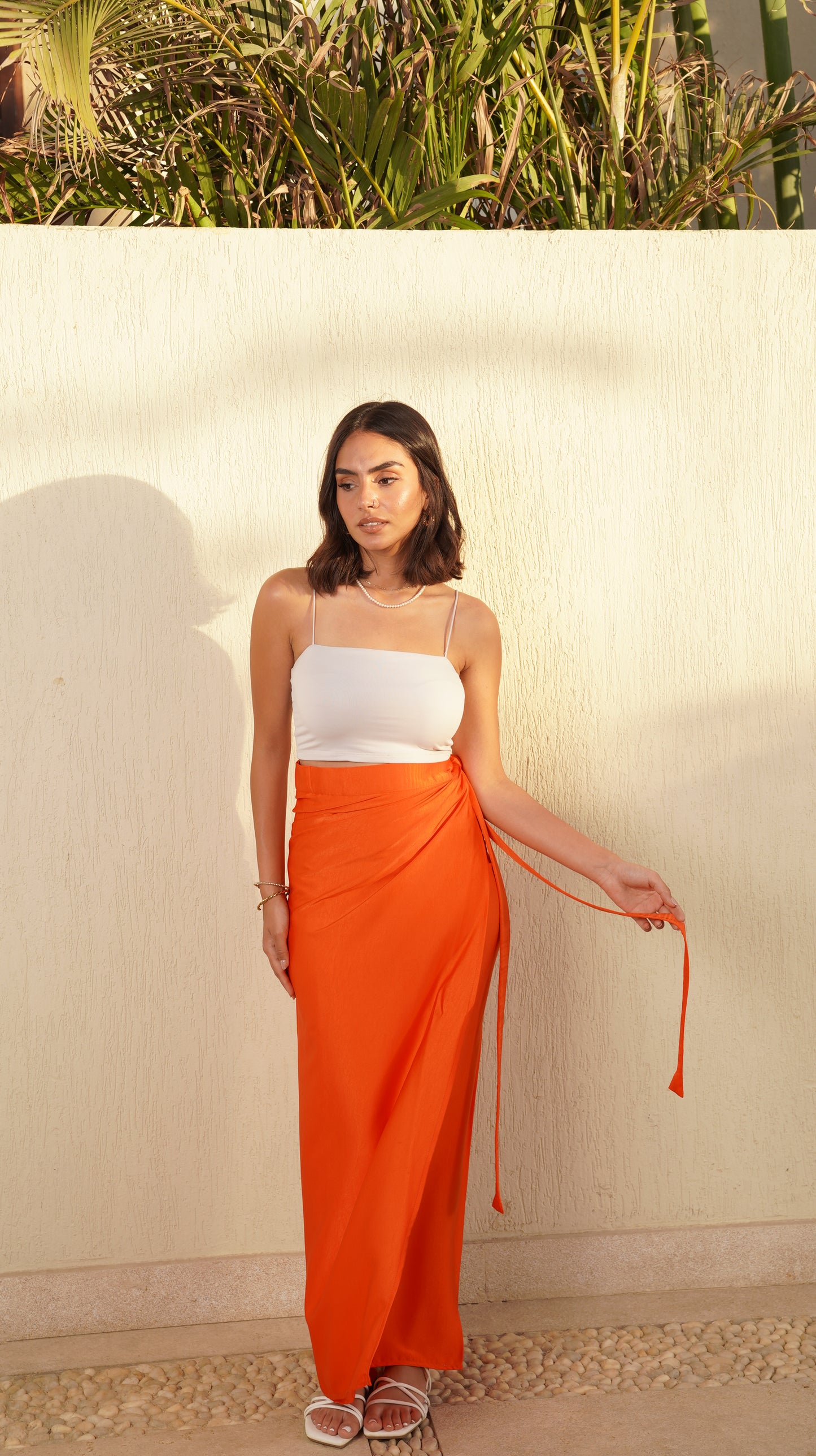 WRAPPED SATIN SKIRT IN ORANGE