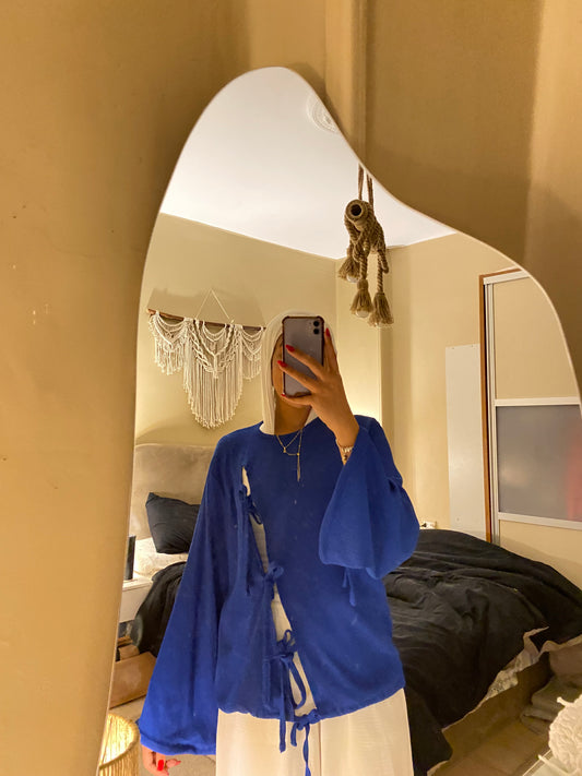 RIBBON TEXTURED BLOUSE IN ROYAL-BLUE